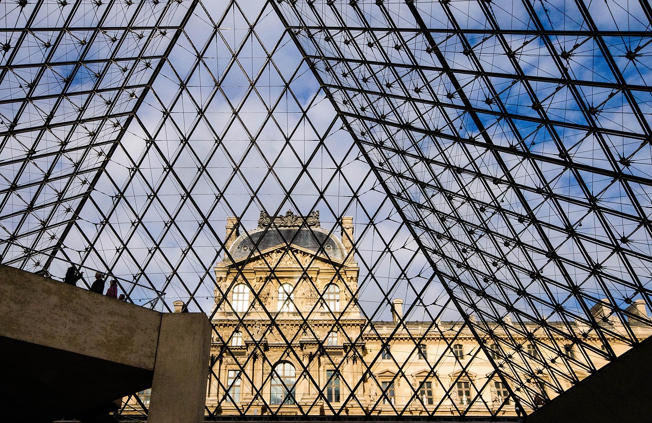 paris, louvre, pyramid, glass pyramid, france, architecture, facade