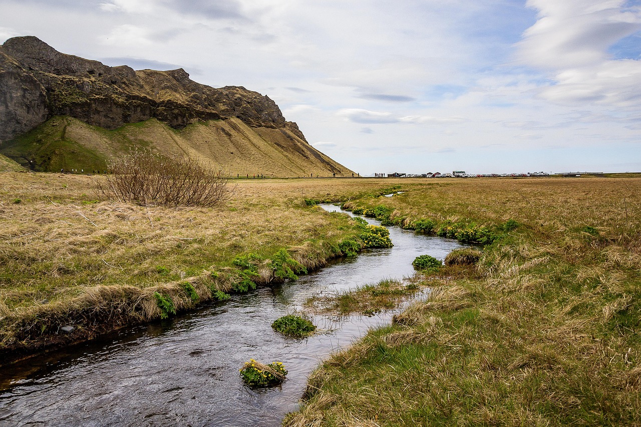 stream, brook, field, meadow, mountain, tundra, grassland, grass, nature, outdoors, scenic, countryside, hills, valley, scenery, landscape