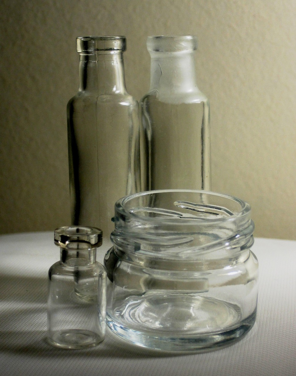 bottles, glass, clear, reflecting, light, bottle, beverage, transparent, container