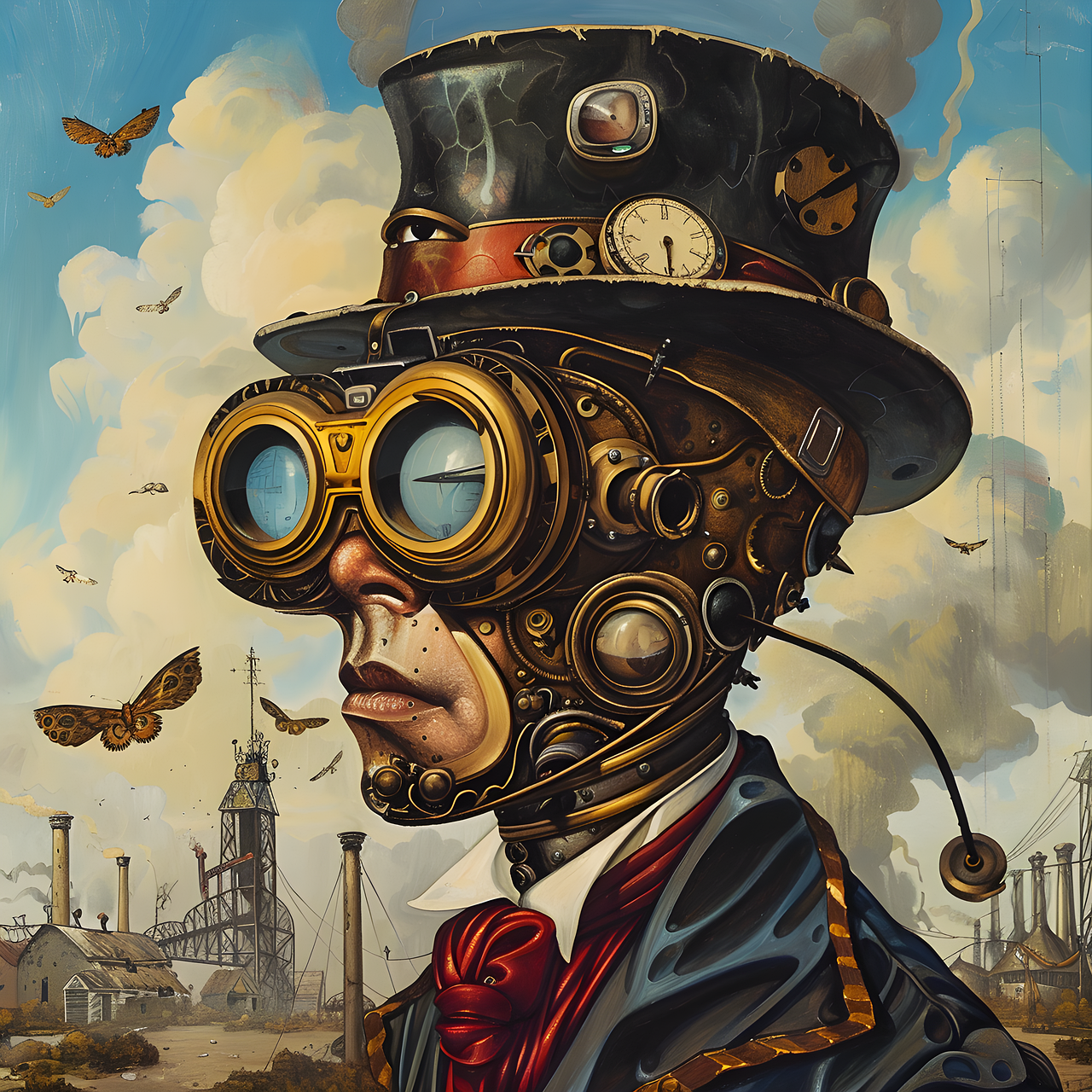 ai generated, steampunk, fantasy, sci-fi, machine, retro, design, mysterious, mechanical, dream, man, surrealism, vintage, digital art
