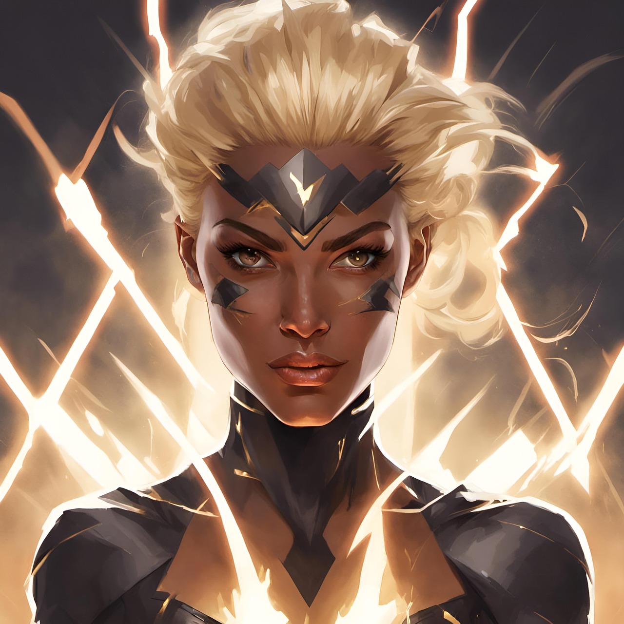 ai generated, woman, captain thunder, comic book, fantasy, super villain, female, model, portrait