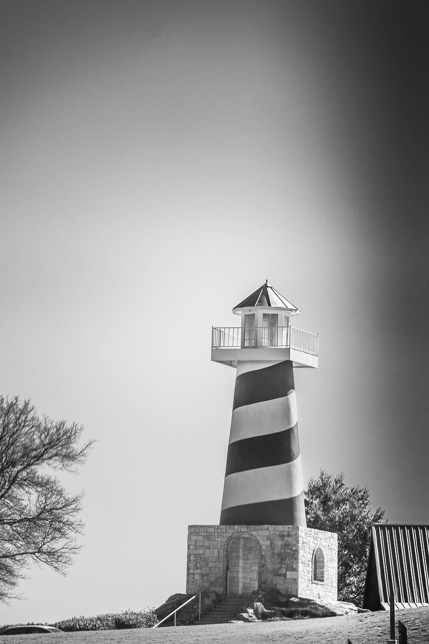 lighthouse, architecture, vignette, black and white