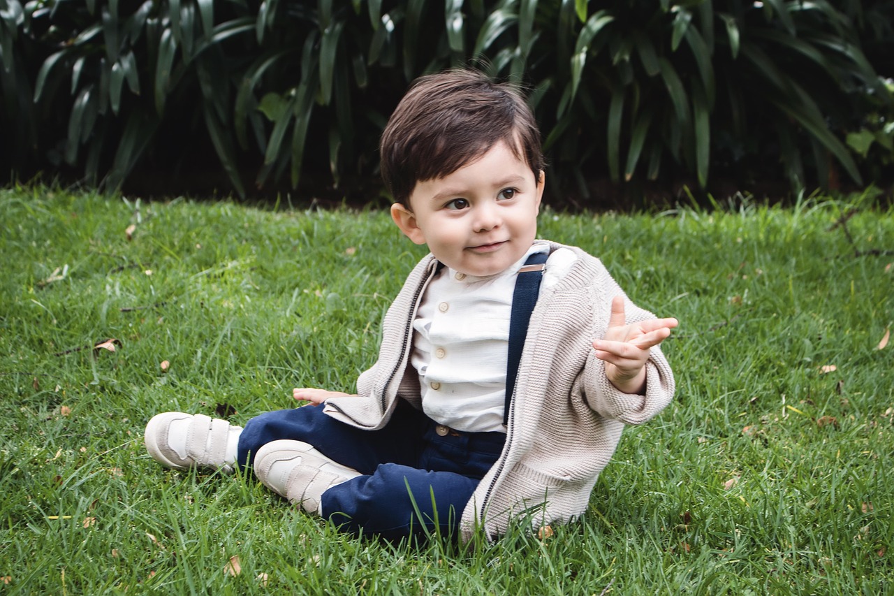 boy, child, portrait, kid, little boy, baby boy, toddler, grass, sit, sitting, boy portrait