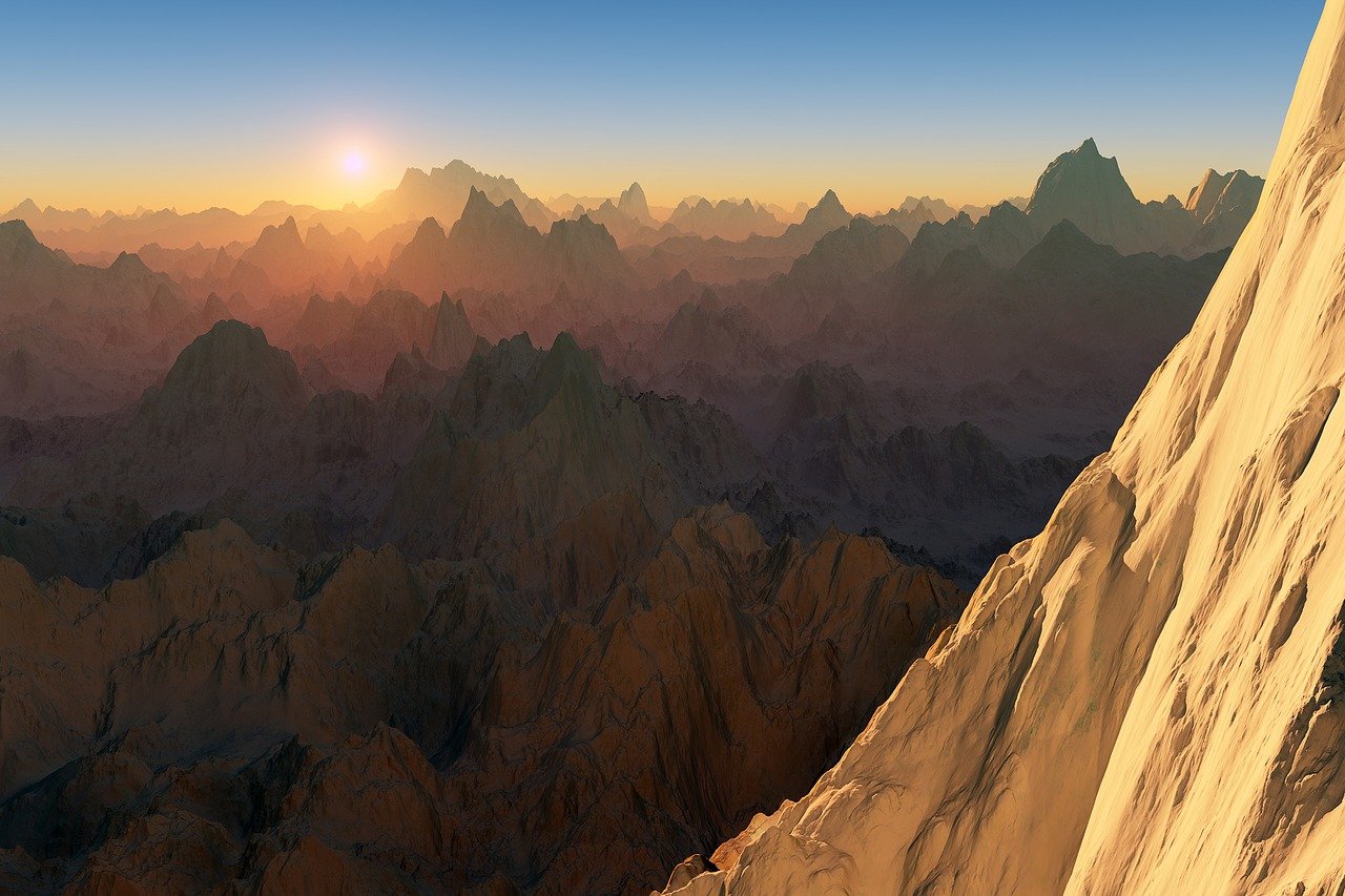 mountains, landscape, sunset, sunrise, wallpaper, background