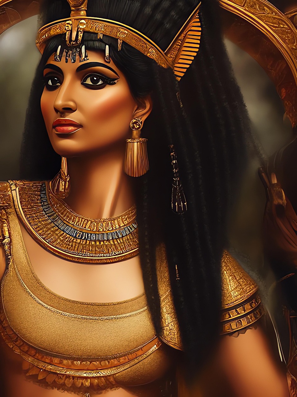 cleopatra, egypt, pharaoh, pyramids, queen, ancient, female, woman, beauty, face, digital art, ki-generated, ai-generated, mystical, fantasy