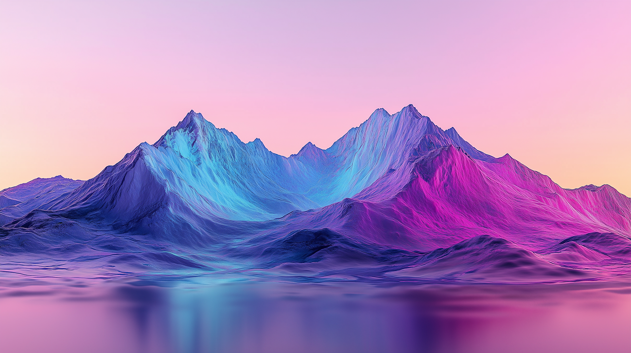 ai generated, aurora borealis, colorful mountains, 3d landscape, surreal scenery, pink and blue gradient, dreamy horizon, abstract mountainscape, fantasy terrain, vibrant colors, northern lights, artistic rendering, glowing peaks, reflective surface, digital art, pastel sky, futuristic mountains, aesthetic design, colorful nature, fantasy landscape, serene mountains, atmospheric scenery, gradient background, imaginative art
