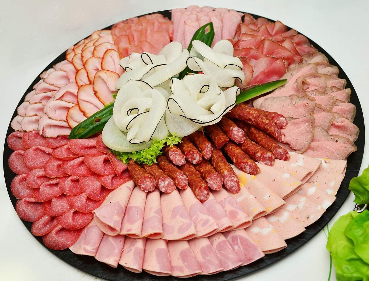 sausage platter, sausages, sausage, to dish out, party, appetizing, salami, ham, meal, cut