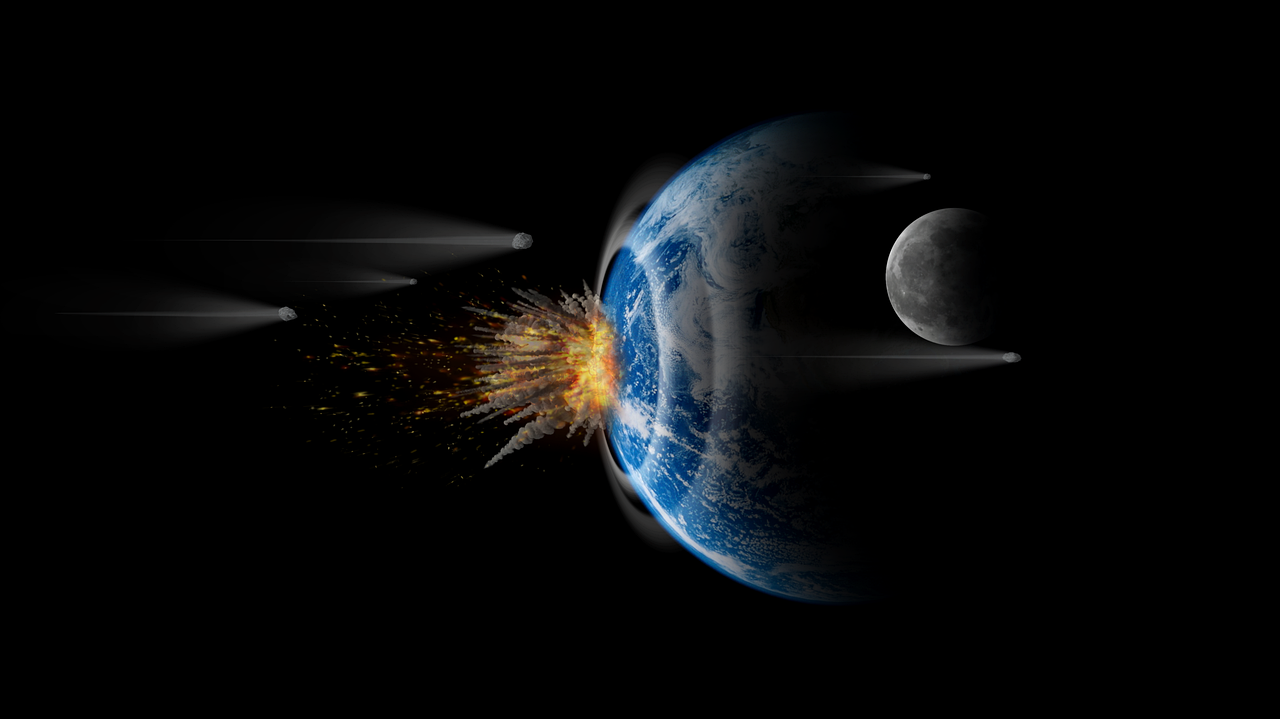 space, earth, moon, explosion, asteroid, meteor, end of world, apocalypse, armageddon, world, futuristic, future, fantasy