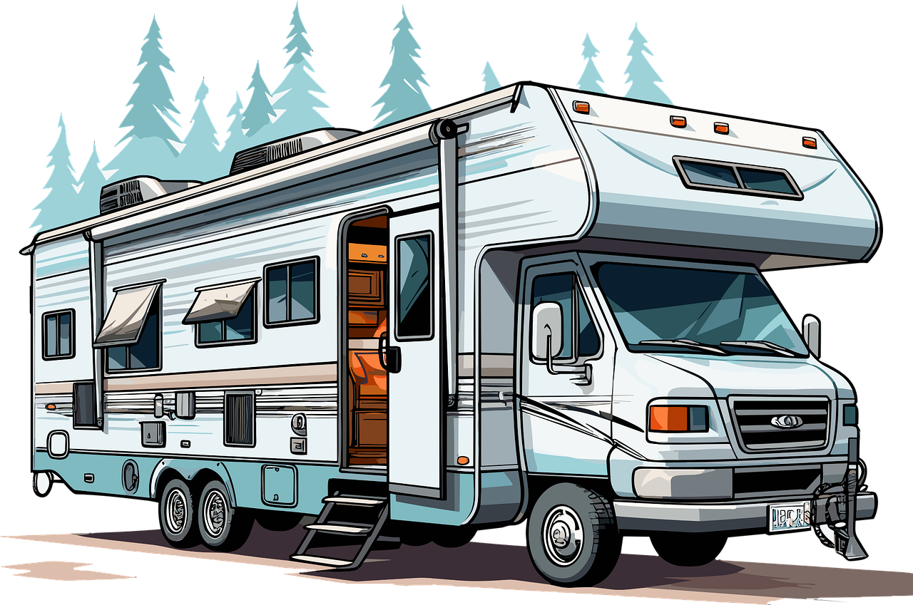 ai generated, rv, trailer, vehicle, drive, recreation, auto, automobile, automotive, road, cutout