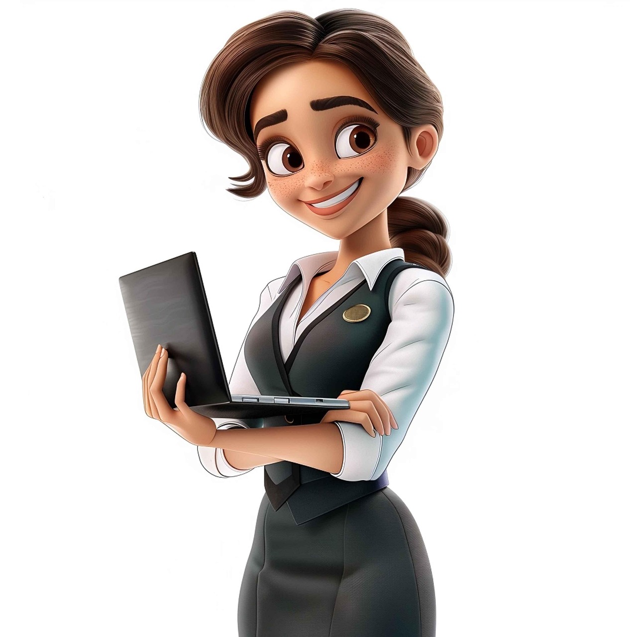 ai generated, woman, laptop, secretary, office, smile, face, people, cartoon