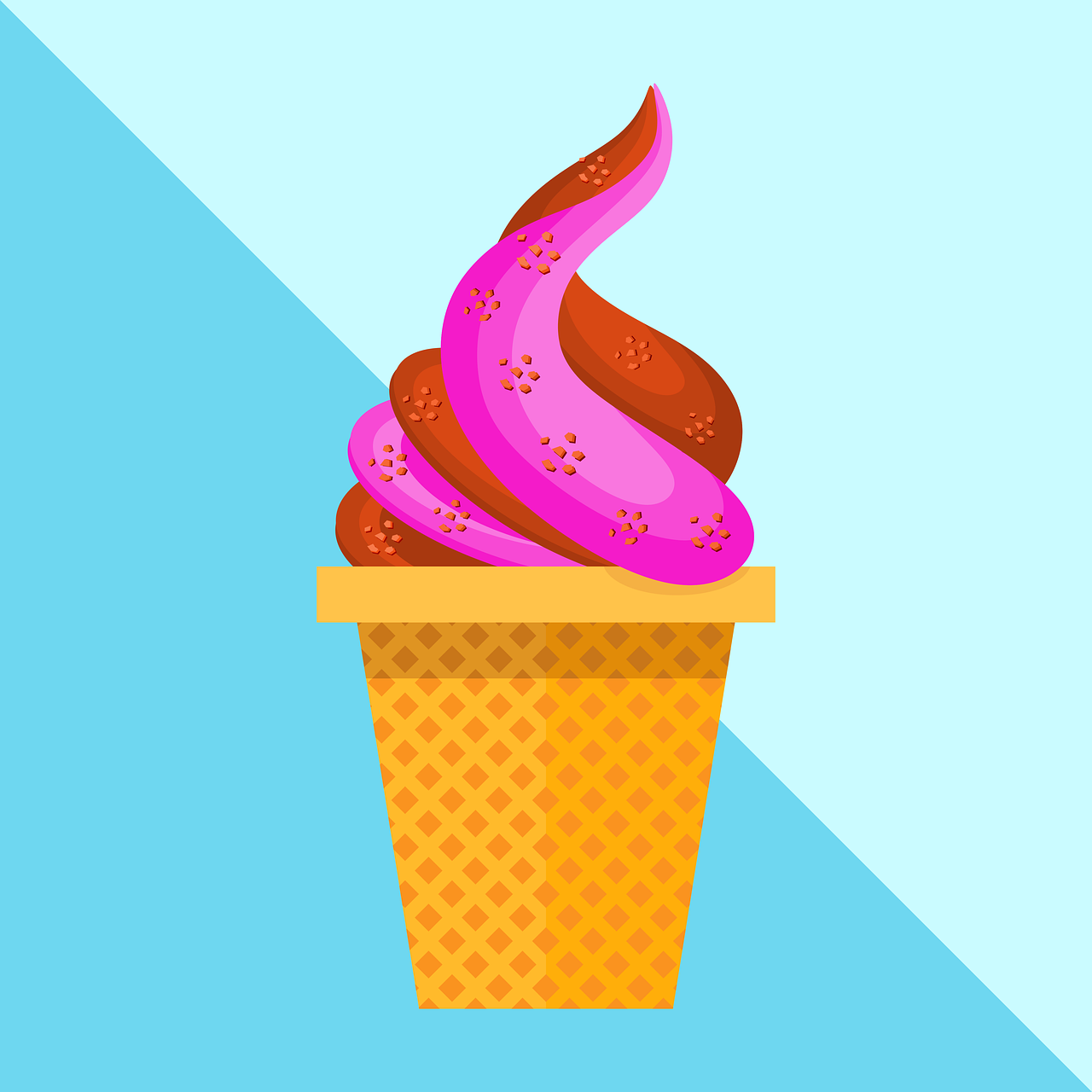 illustration, sweet, ice cream, cream, cake, cone, vanilla, chocolate, raspberry, pastry shop, cool, tasty, food, sweetness, graphic, background, design, pink, blue, frame, sugar, dessert