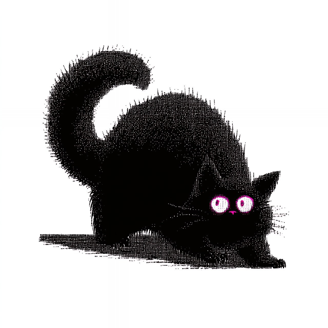 ai generated, cat, black, cartoon, animal, pet, cute, eyes, glowing, arched, back, fluffy, whiskers, shadow, funny, playful, nature, drawing, feline, domestic, mammal, character, comic, background