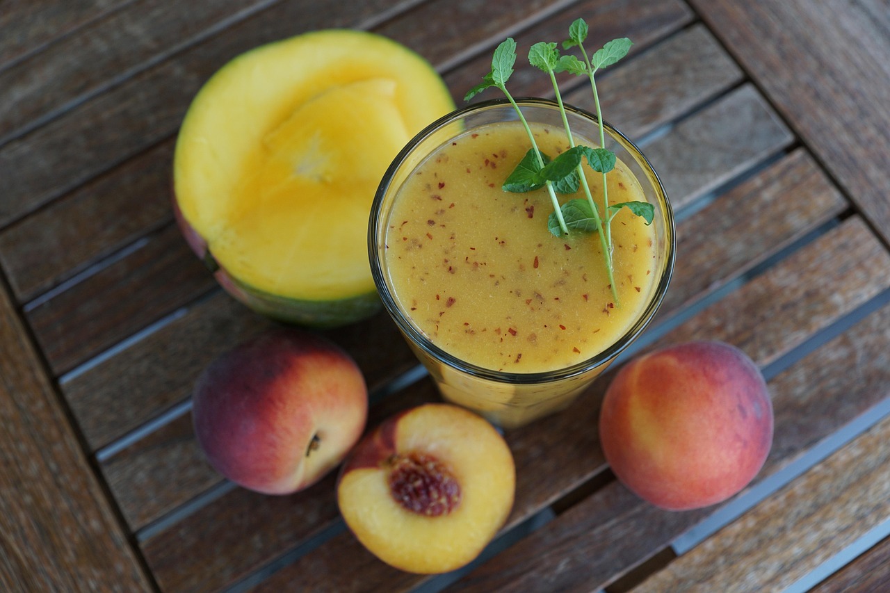 smothie, fruit, drink, glass, healthy, peach, mango, juice, nourishment, vitamins, yellow, health, pressed, thirst, vitamin c, food, close up, fresh, vegan, design, summer, load, restaurant, bar, local, kitchen, veagan, yummy