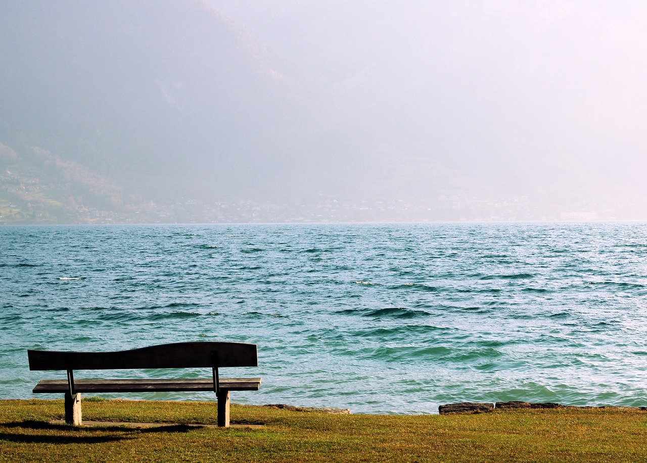 wooden bench, seat, sea, ocean, water, delay, calm, landscape, outdoors, nature, relaxation, deceleration, hd background