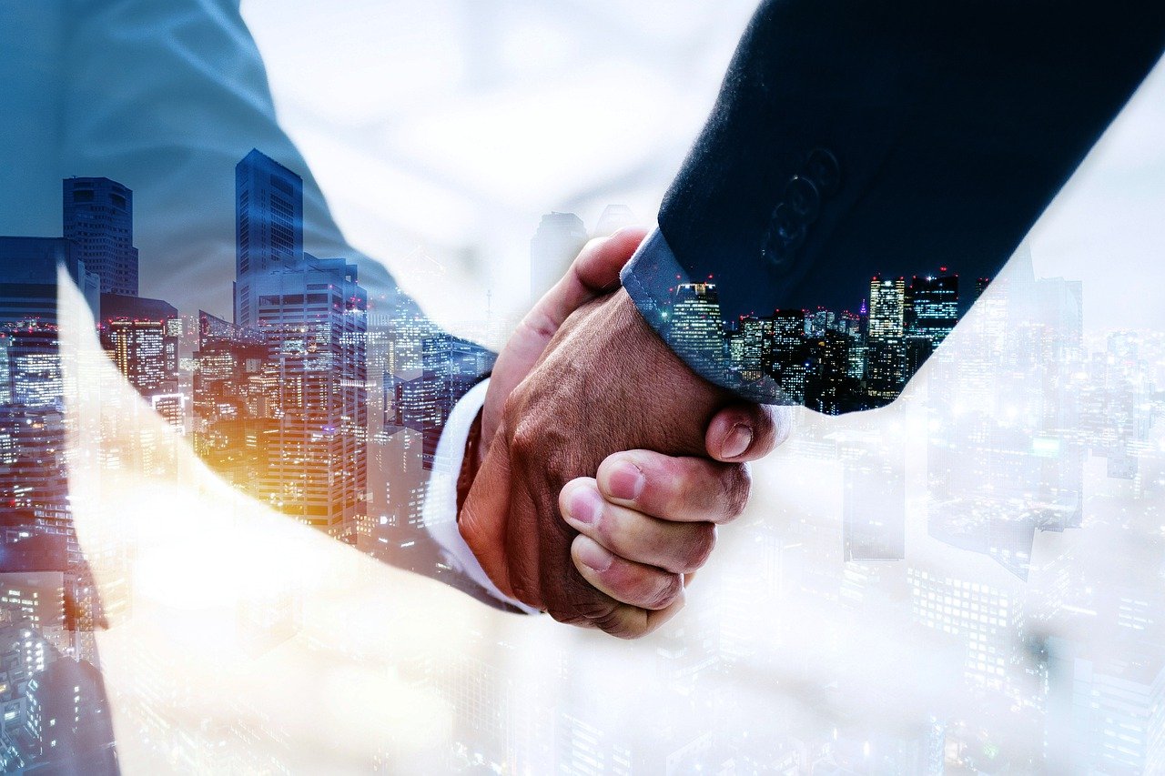 handshake, business deal, city, technology, network, work