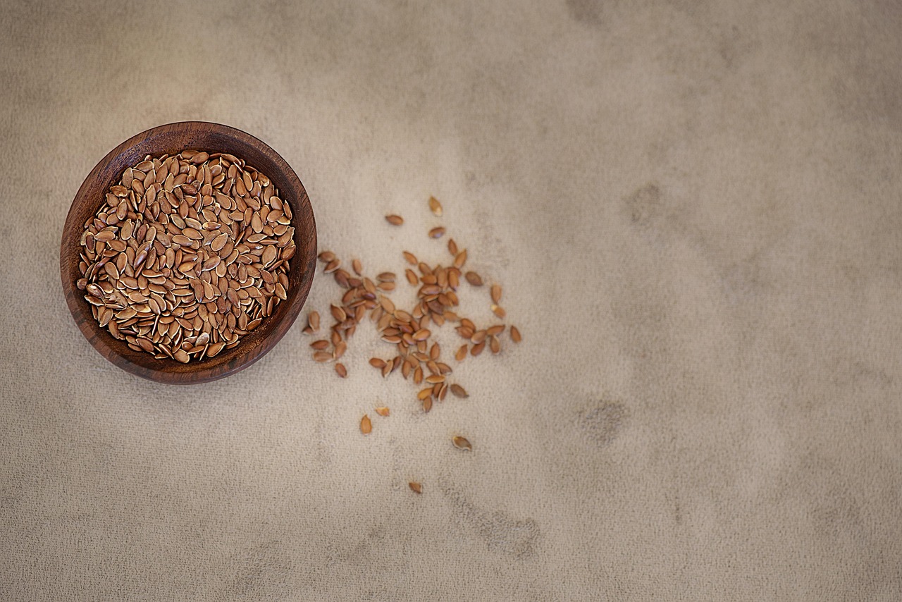 linseed, seeds, bowl, wooden bowl, food, healthy, vital substances, nourishment, meal, close up, freedom of text