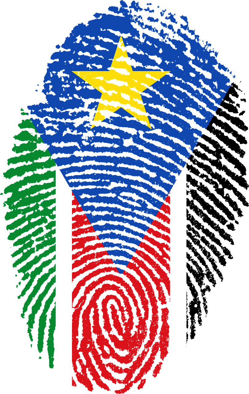 south sudan, flag, fingerprint, country, pride, identity, symbol, sign, finger, print, national, nation, patriotic, patriotism, symbolic, fingermark, travel, id, culture, citizenship, sovereign, fingerprinted, identification, individuality, personal, impression, emblem, heritage, government, passport, ink, security, investigation, privacy, immigrant, citizen, biometric, immigration, sudan, south, africa, sudanese