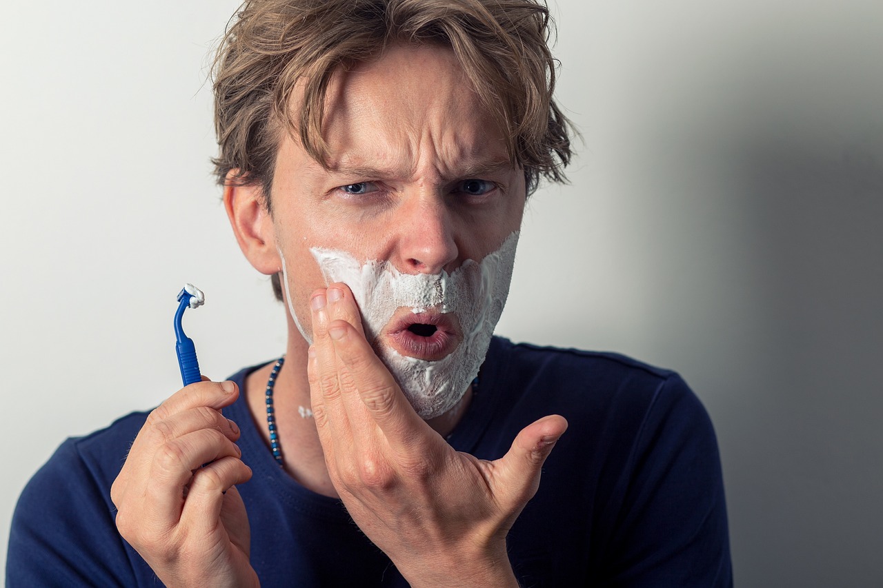 shaving, razor, man, face, shave, beard, care, hygiene, skincare, accident, cut, portrait