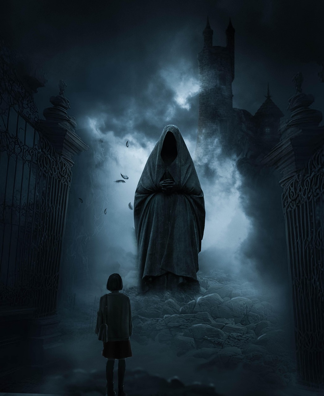 child, castle, psyche, fence, dark, mysticism, fantasy
