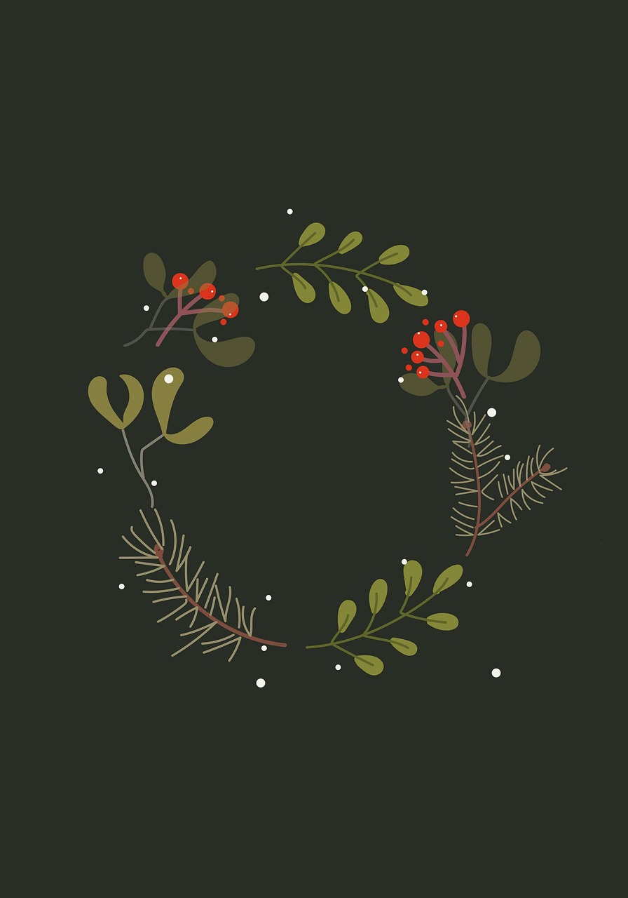 wreath, branches, berries, christmas, drawing, december, background, festiveseasoncontest