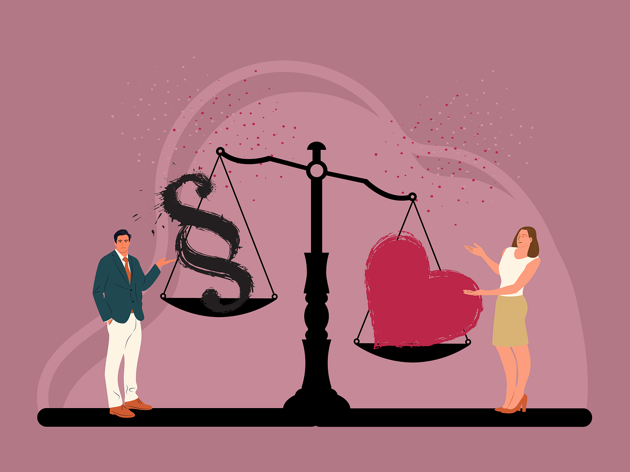 conflict of interest, disagreement, conflict, separation, divorce, libra, weigh up, heart, paragraph, law, man, woman, discussion, dispute, relationship