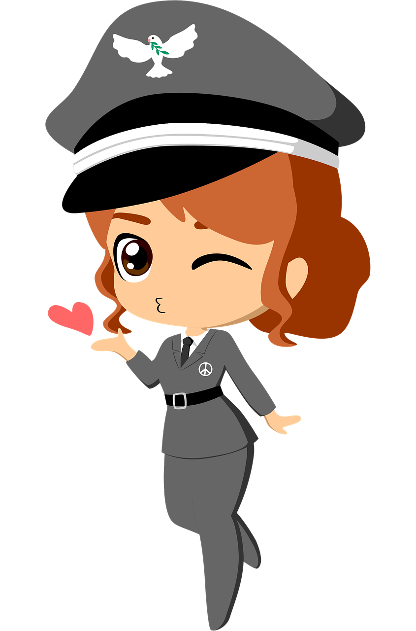 woman, uniform, blowing, kiss, peace, friendly