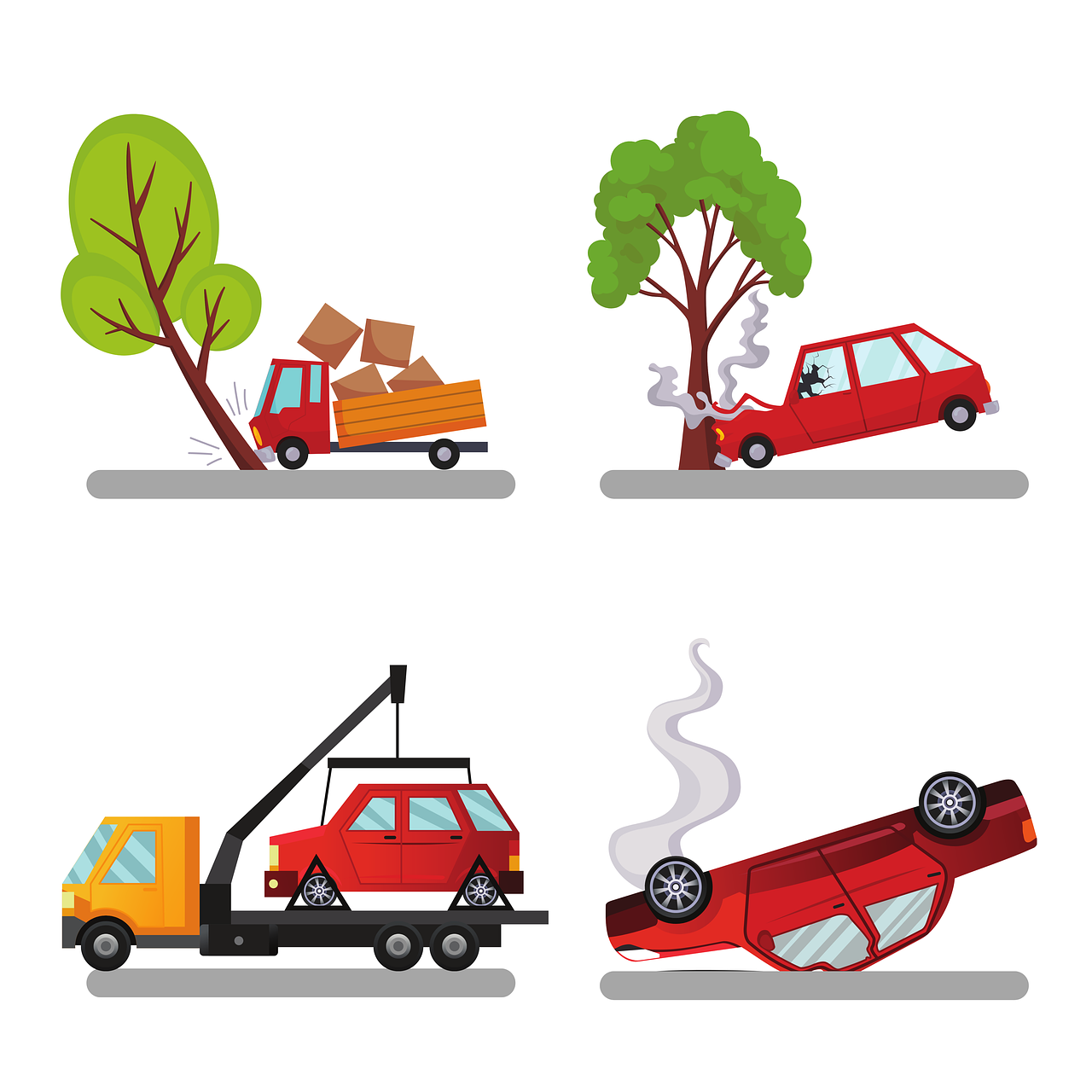 car accident, accident, crash, collision, cars, traffic accident, accident vehicle, damage, broken, sheet metal damage, impact, tree, tow truck, icon