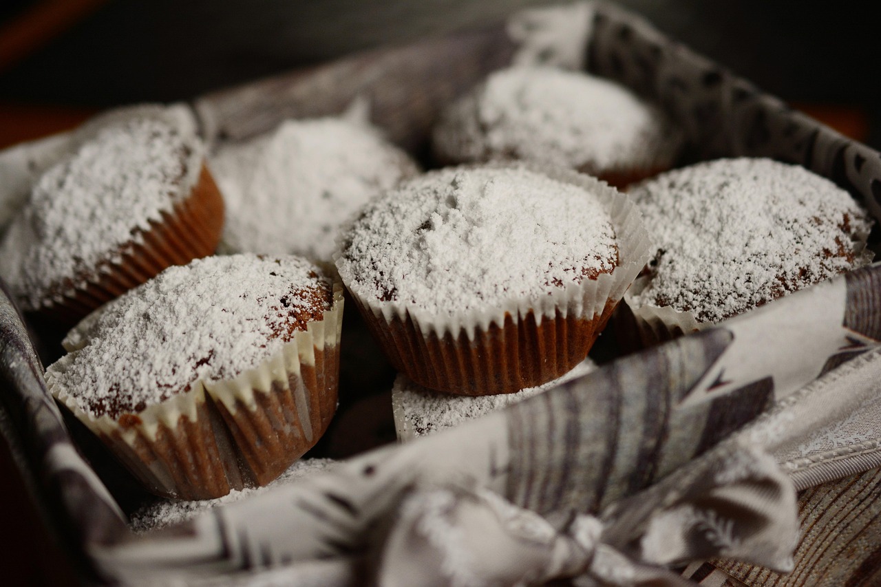 muffins, chocolate muffins, pastries, cupcake, to bake, powdered sugar, cakes, cute, nibble