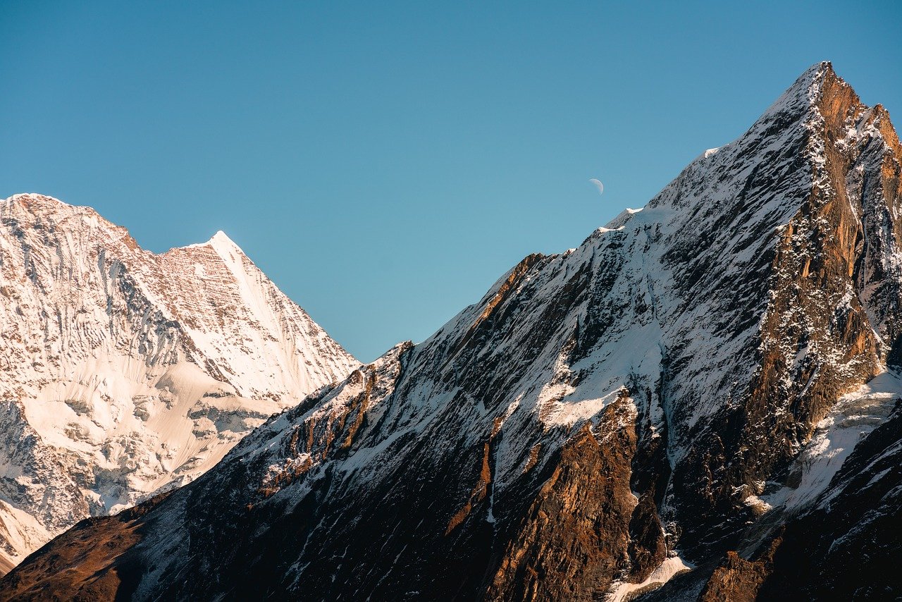 mountains, nature, landscape, mountain, hiking, summit, snow, alpine, scenic, panorama, peak, backpacking, nepal, himalaya, travel, journey