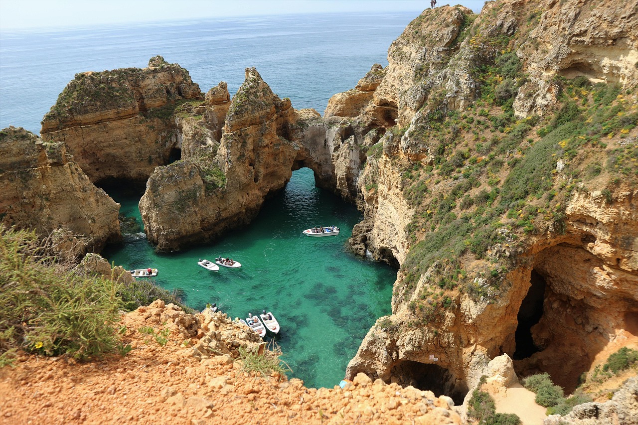 portugal, algarve, ponta da piedade, sea, landscape, rocks, nature, stone, ocean, idyllic, costa, caves