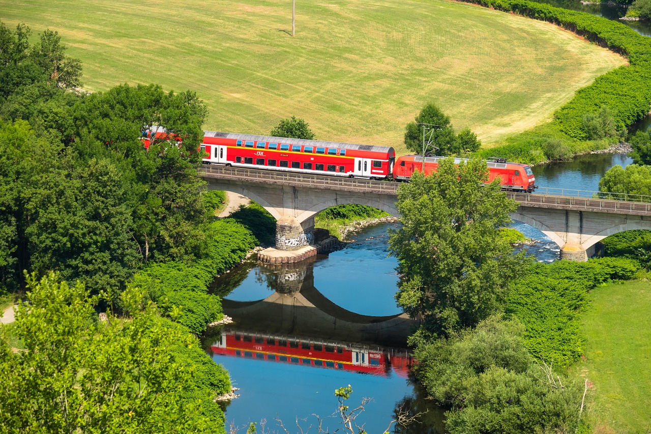 train, bridge, flow, railroad, railroad bridge, rails, locomotive, route, path, traffic, to travel, vacations, tourism, regional train, regional express, transport, grasslands, graze, agriculture, ride, move, victory, siegtal