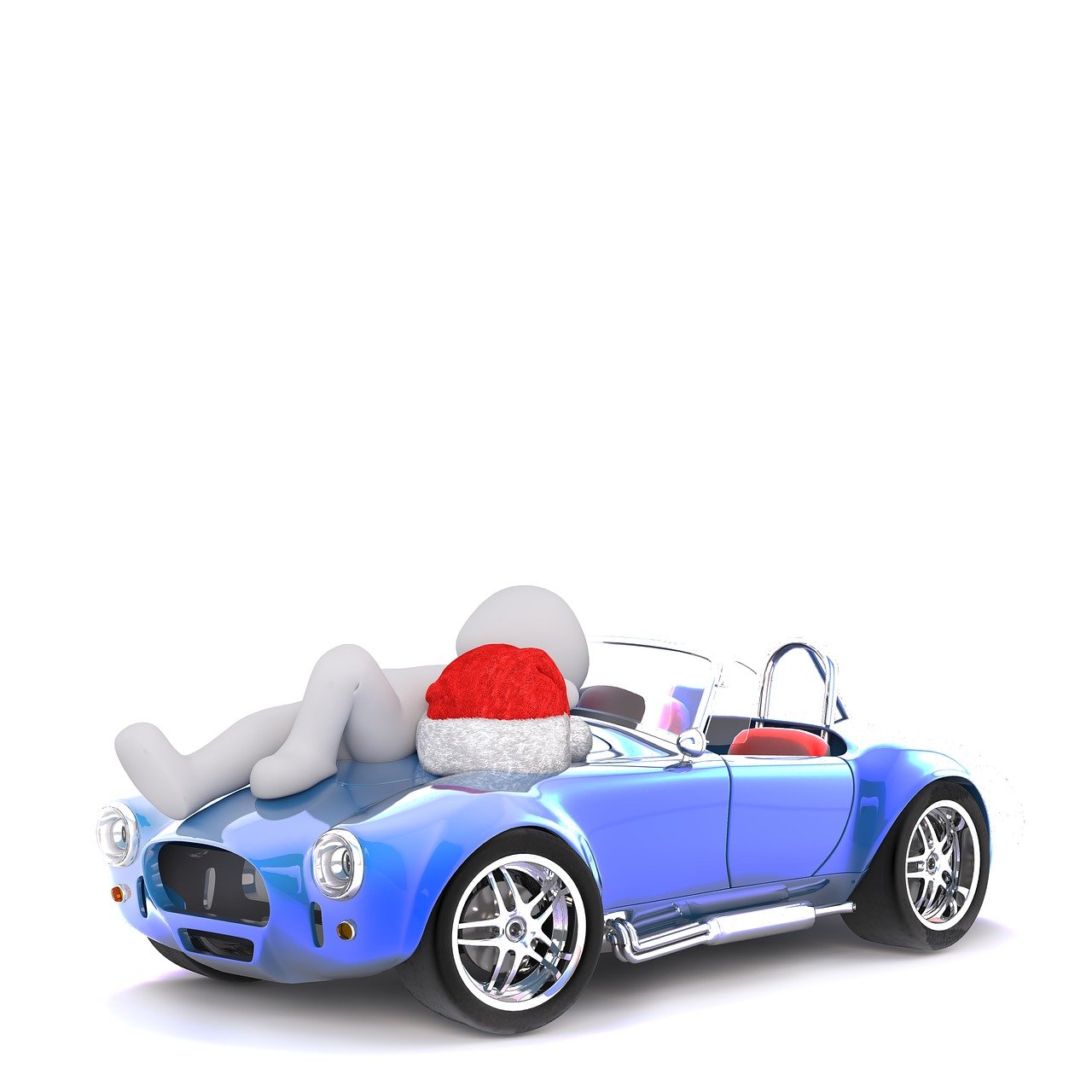 white male, 3d model, whole body, 3d christmas hat, christmas, santa hat, 3d, white, isolated, antique car, lie, relax, classic, automobile, nostalgia, old car, historical, nostalgic, sports car, race car, santa claus, x-mas, xmas