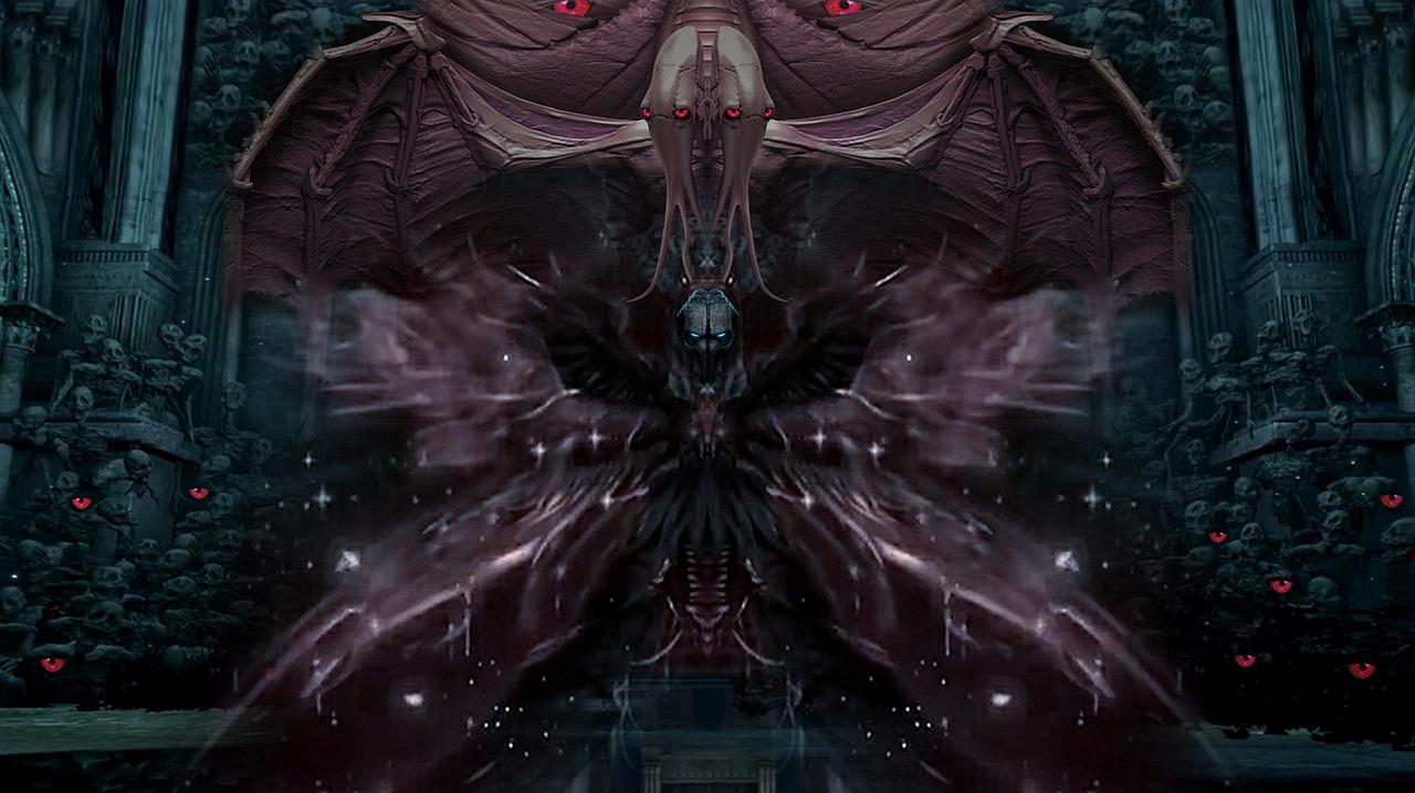 halloween, creepy, horror, scary, ghost, dark, nightmare, darkness, fear, monster, spooky, haunted, haunted house, creature, demon, evil, flame, fire, church, fantasy, dark fantasy, devil, bat, wings, sculls