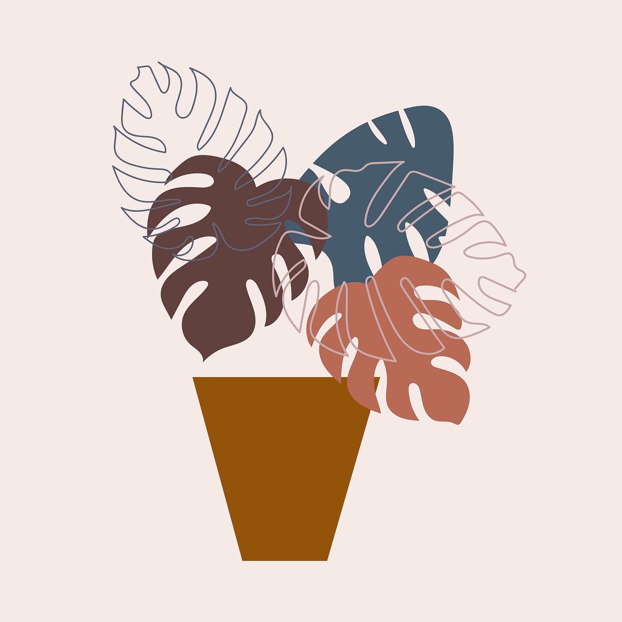monstera, pot, plant, leaves, boho, bohemian, botanical, design, background