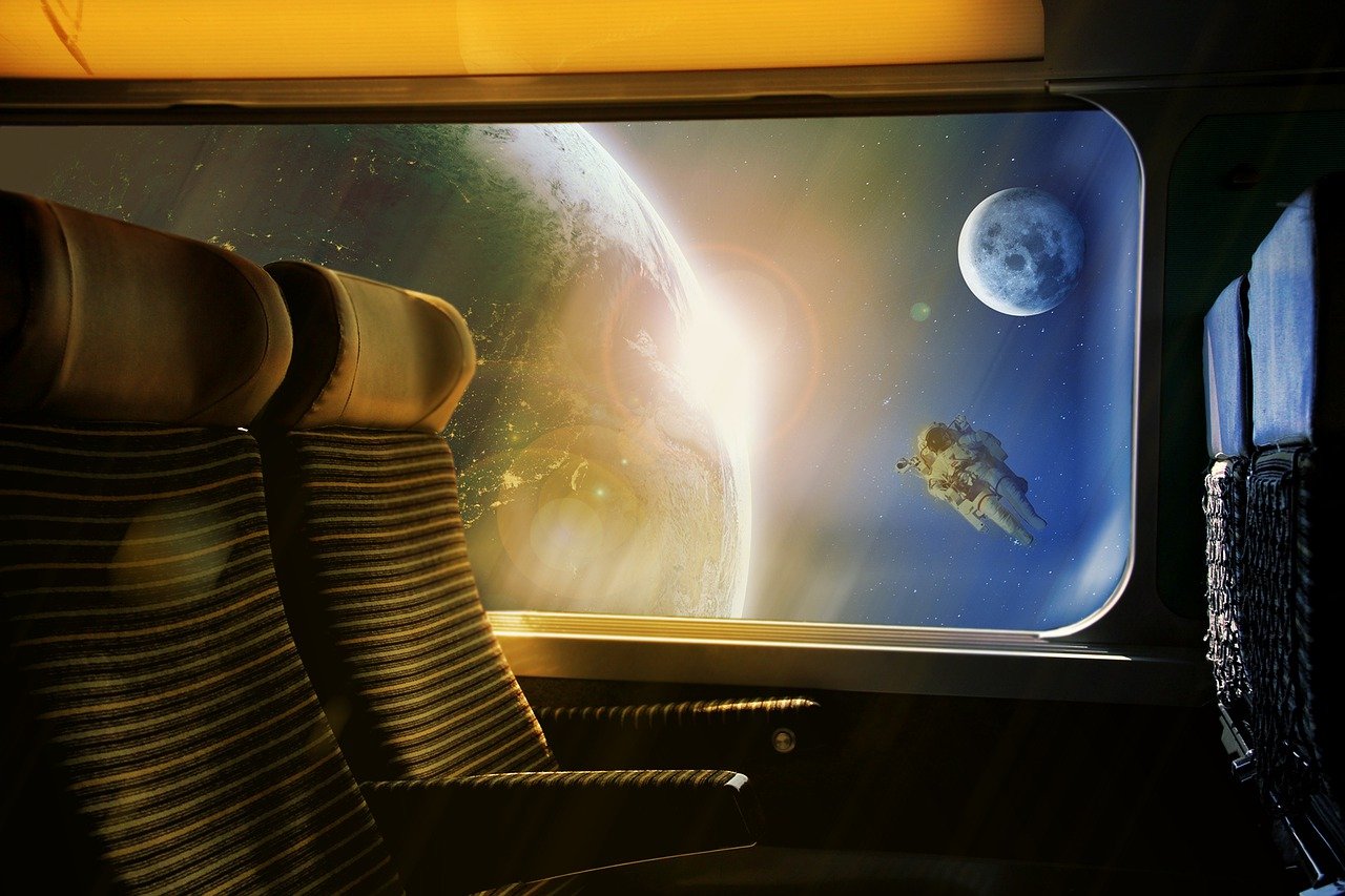 cosmos, train, the sun, earth, transport, return, travels, sky, locomotive, railway, nature, travel
