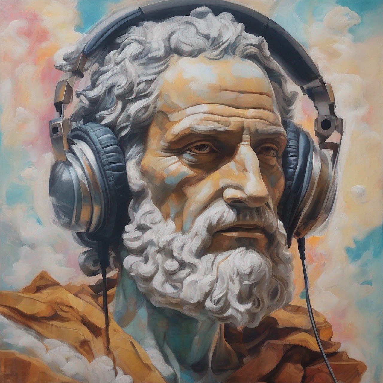 old, man, headphones, listen, wise, wisdom, radio, audio, ai generated