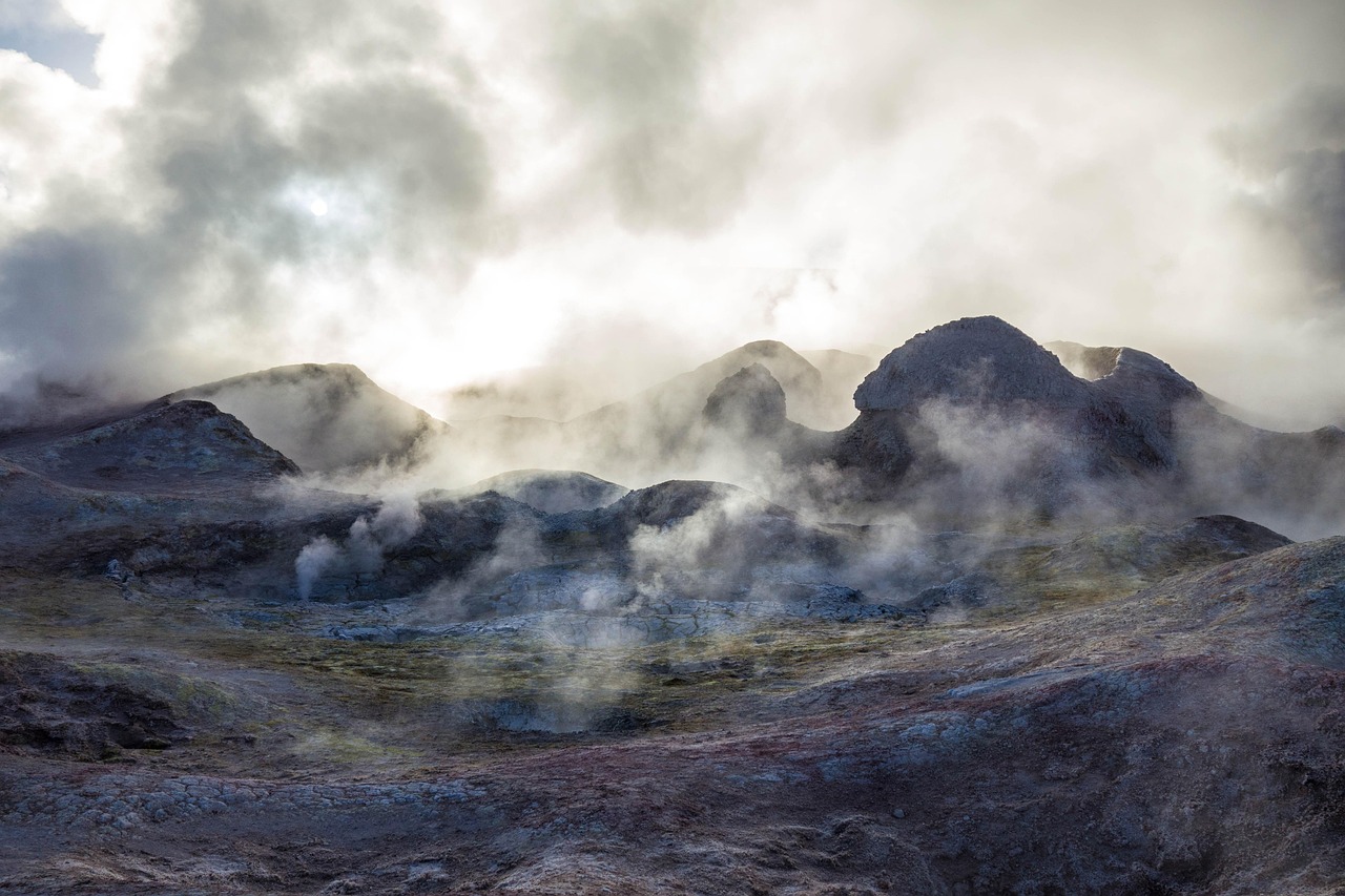 bolivia, geyser, altitude, fume, heat, steam, nature, sunrise, air, water