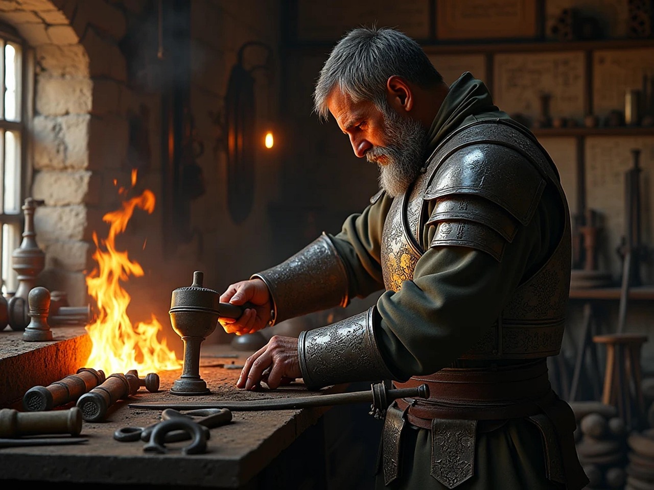 ai generated, blacksmith, forge, iron, hammer, workshop, anvil, metal, weapon, wrought