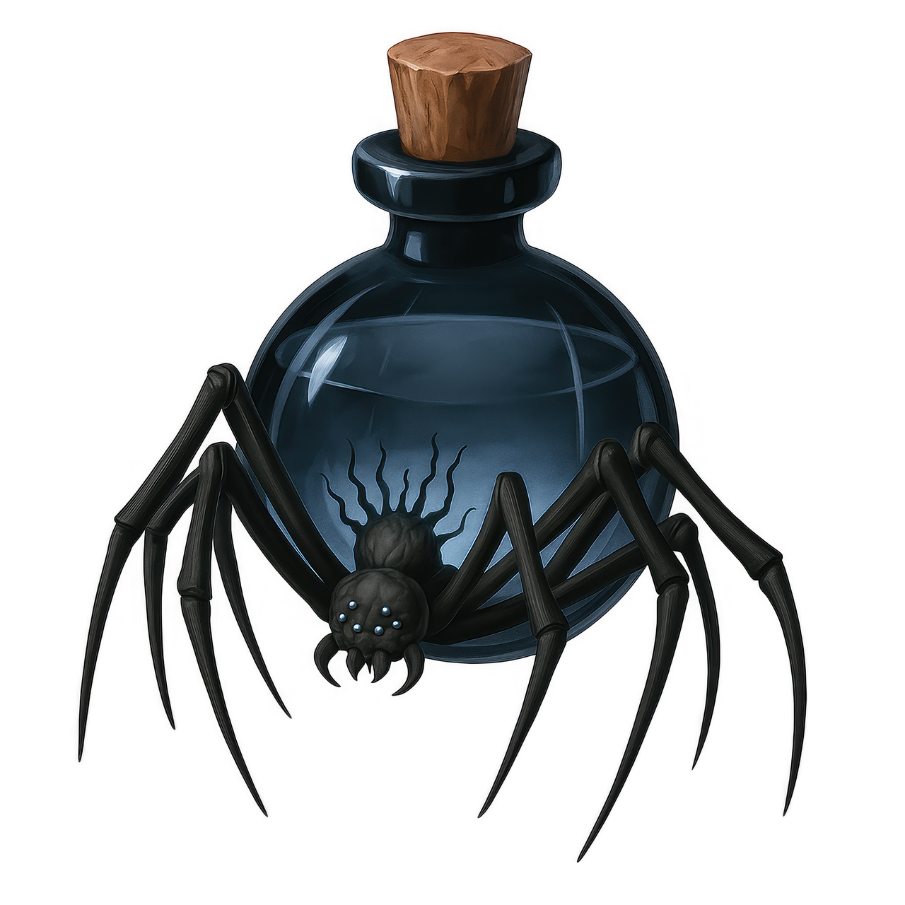 poison potion, spider bottle, dark elixir, venomous potion, fantasy poison, black widow bottle, cursed potion, spider venom, fantasy container, potion with spider, creepy bottle, dark alchemy, toxic drink, horror prop, haunted potion, spider decoration, fantasy vial, apothecary bottle, evil elixir, magic bottle, witchcraft item, potion of death, spider design, ai generated