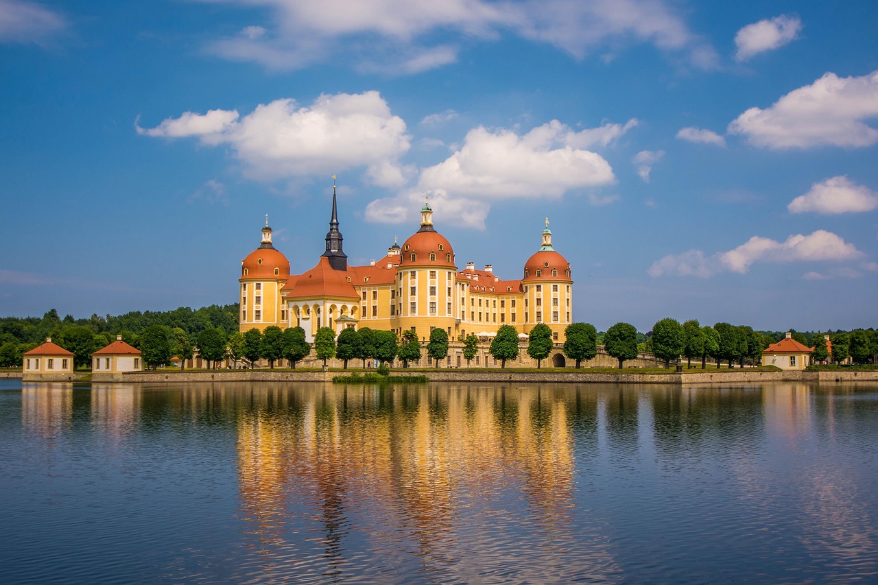 castle, architecture, building, royal, royalty, noble land, landscape, sky, vacation, moritzburg, germany, saxony, baroque, nature, moritz castle, landmark, historical