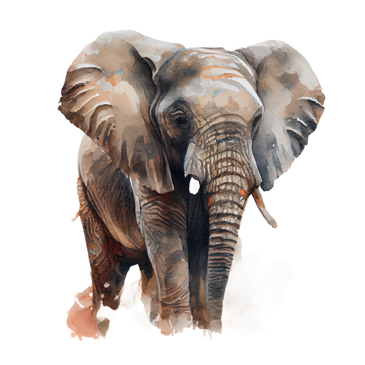 ai generated, elephant, african elephant, watercolor, safari, art, transparent elephant, wildlife, painting, savannah animal, earthday