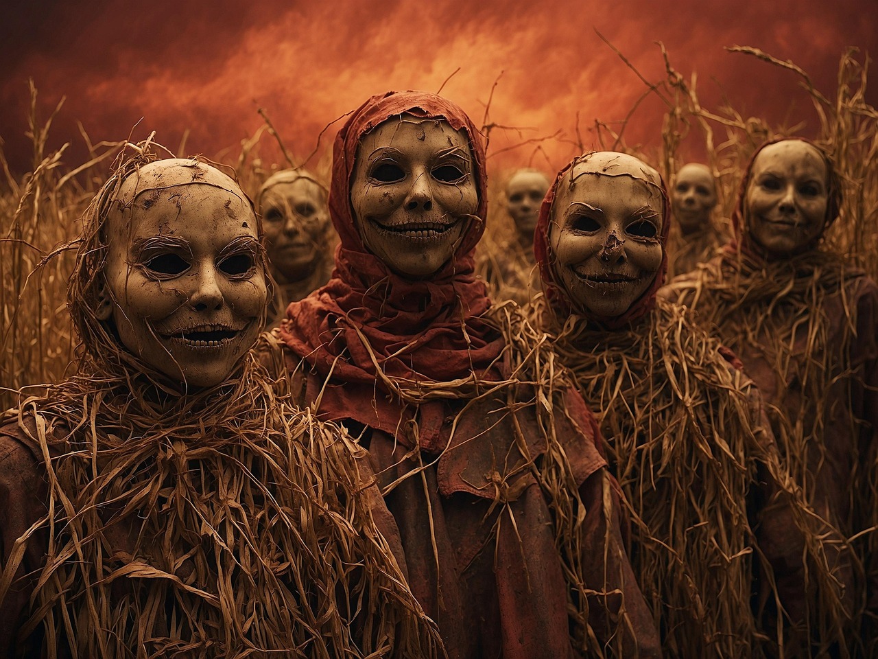 ai generated, scarecrow, halloween, autumn, farm, fall, seasonal, scary, creepy, dark, spooky, fear, nightmare