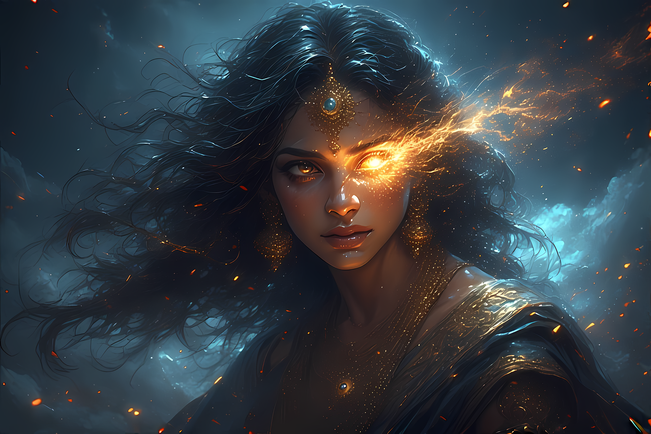 indian, woman, shakti, durga, spirituality, goddess, harmony, mystic, fantasy, princess, ai generated
