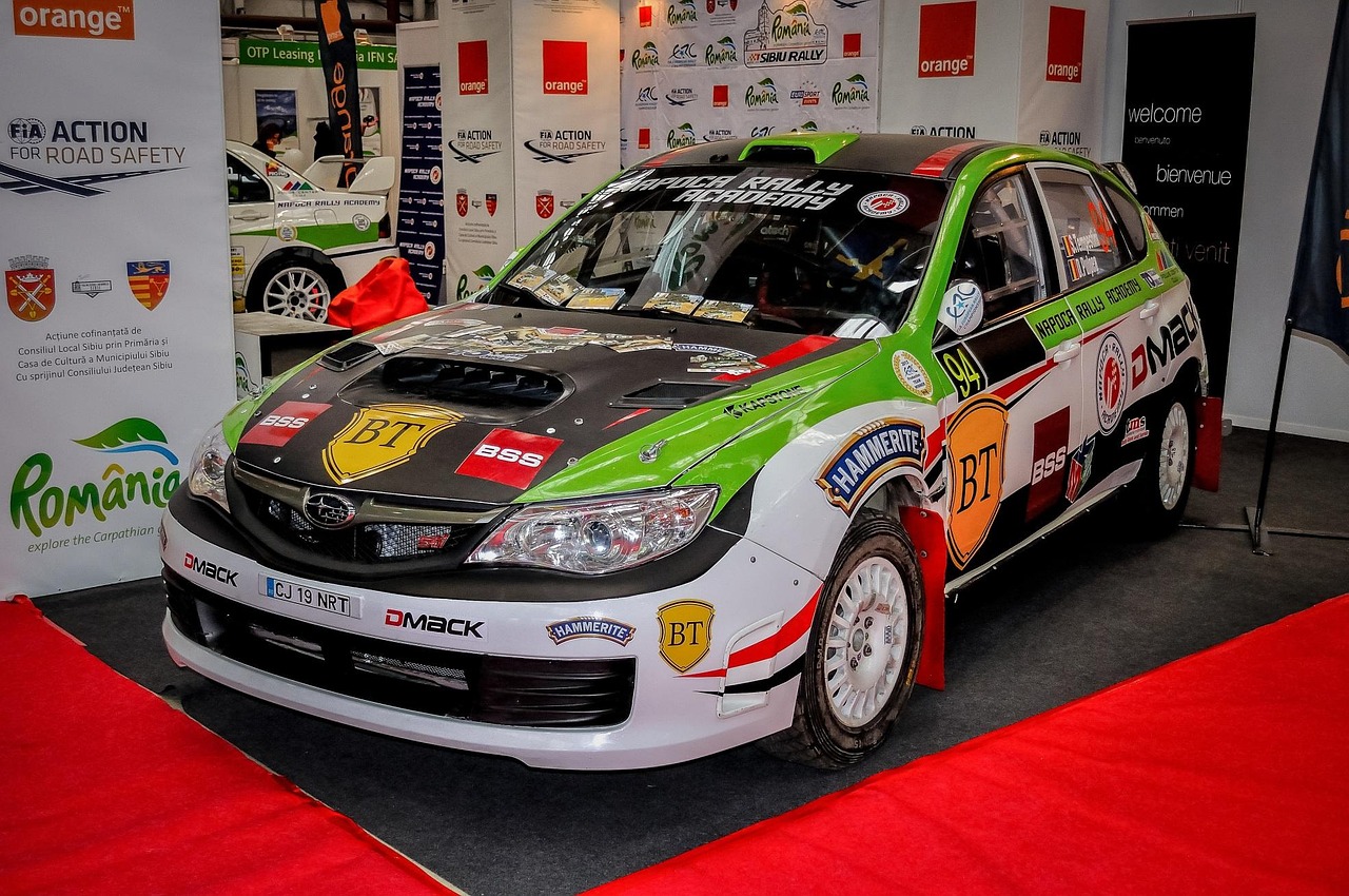 racing car, subaru, impreza, tuning, expo, car, speed, vehicle, sport, auto, racing, automobile, drive, automotive, power, motor, fast, red, exhibition
