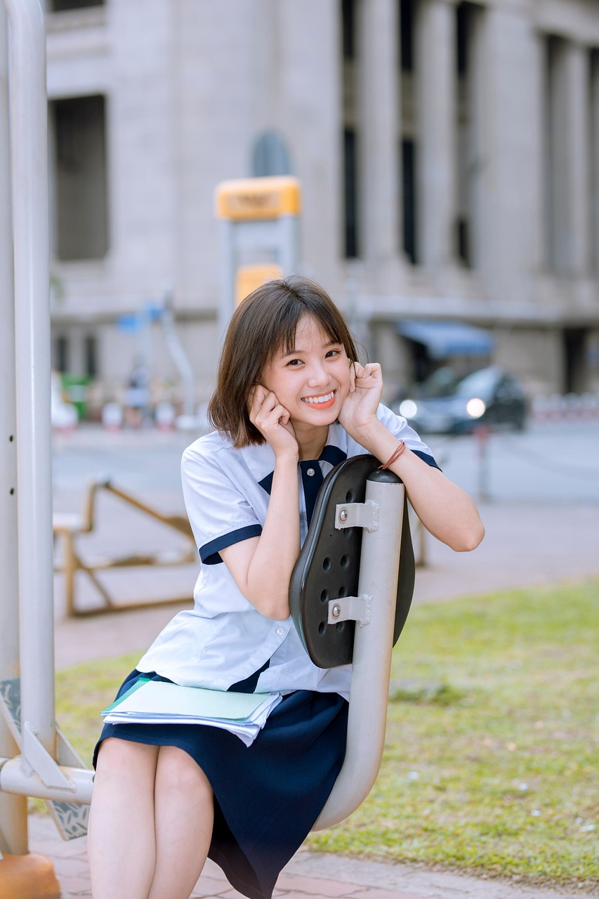 girl, student, asian, uniform, school uniform, young woman, asian girl, portrait, model, asian model, modeling, pose, posing, smile, smiling