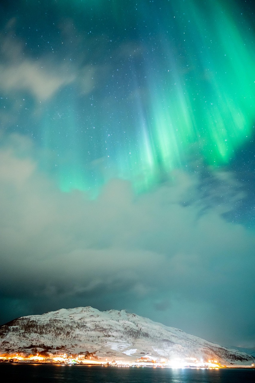 aurora, norway, landscape, astro, night, stars, galaxy, mountain
