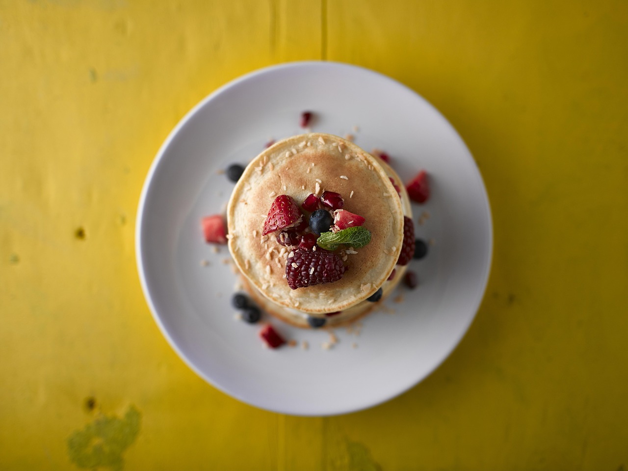 healthy, pancake, breakfast, food, banana, berry