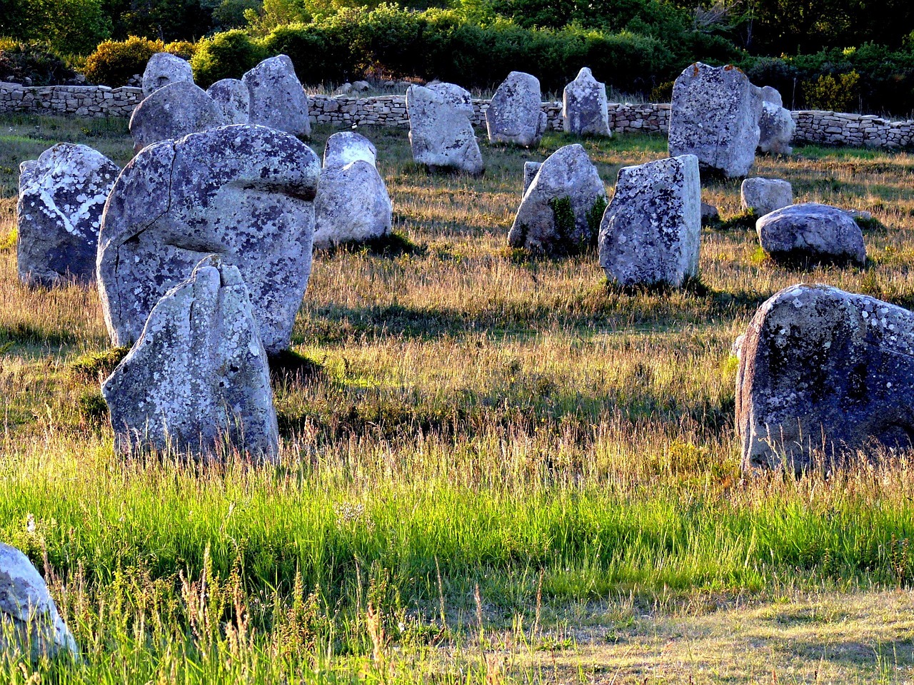 menhirs, carnac, brittany, evening, megaliths