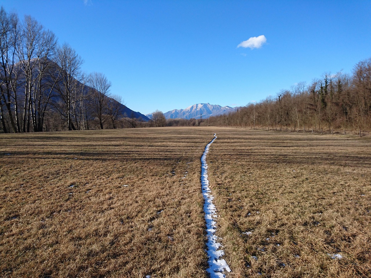 trail, trace, snow, panorama, winter, traces