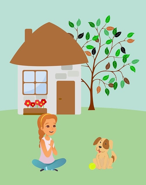 girl, woman, people, young, child, smile, laughing, female, teenager, happy, joy, dog, animal, pet, mammal, canine, puppy, adorable, cute, playing, greeting card, copy space, cartoon